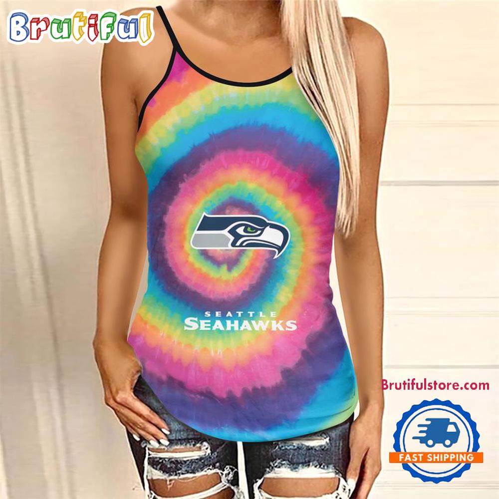 NFL Seattle Seahawks Rainbow Pattern Summer Women’s Criss Cross Tank Top
