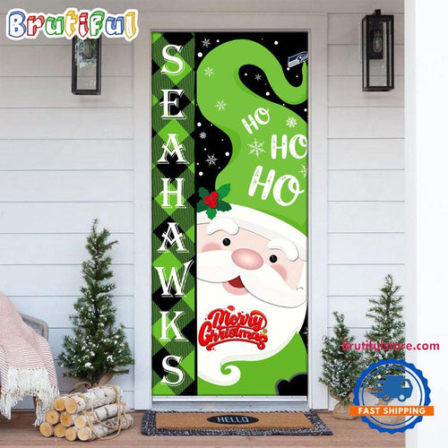 NFL Seattle Seahawks Santa Claus HoHoHo Football Christmas Door Cover