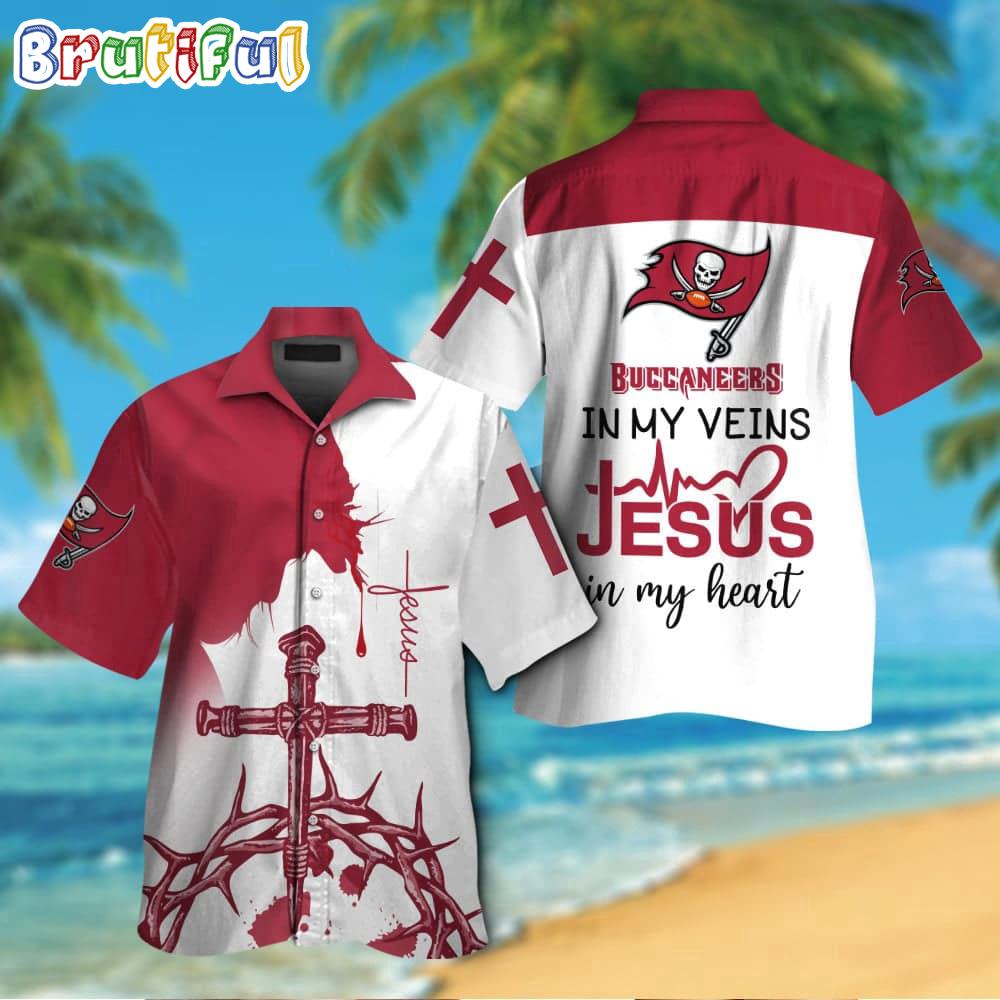 NFL Tampa Bay Buccaneers In My Veins Jesus Im My Heart Hawaiian Shirt
