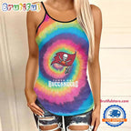 NFL Tampa Bay Buccaneers Rainbow Pattern Summer Women’s Criss Cross Tank Top
