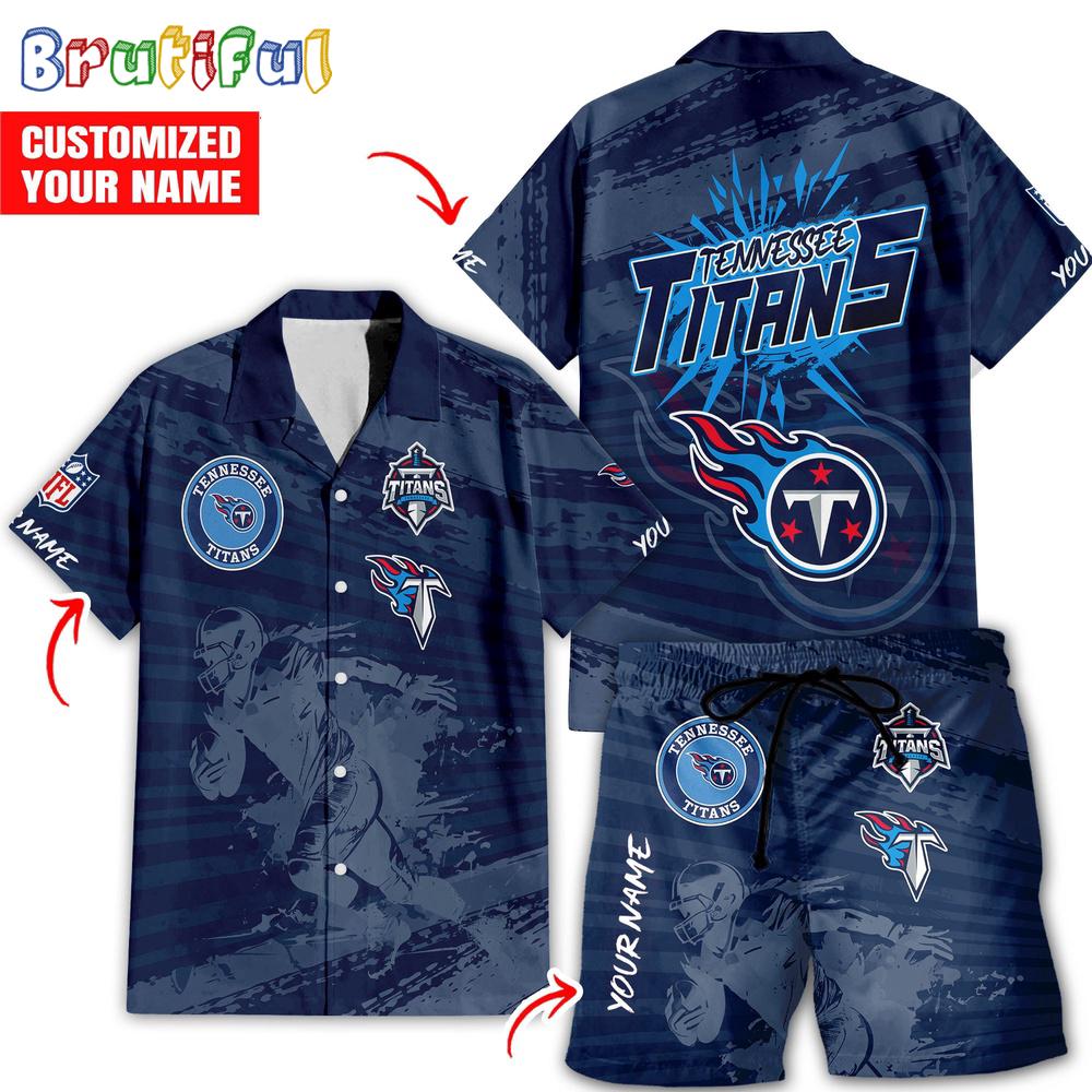 NFL Tennessee Titans Combo Hawaiian Shirt And Shorts, Football Summer Beach Hawaiian Sets