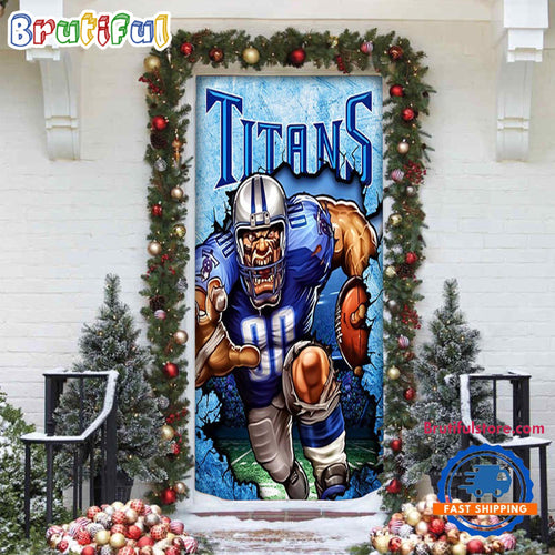 NFL Tennessee Titans Football Team Christmas Door Cover, Football Christmas Door Wrap