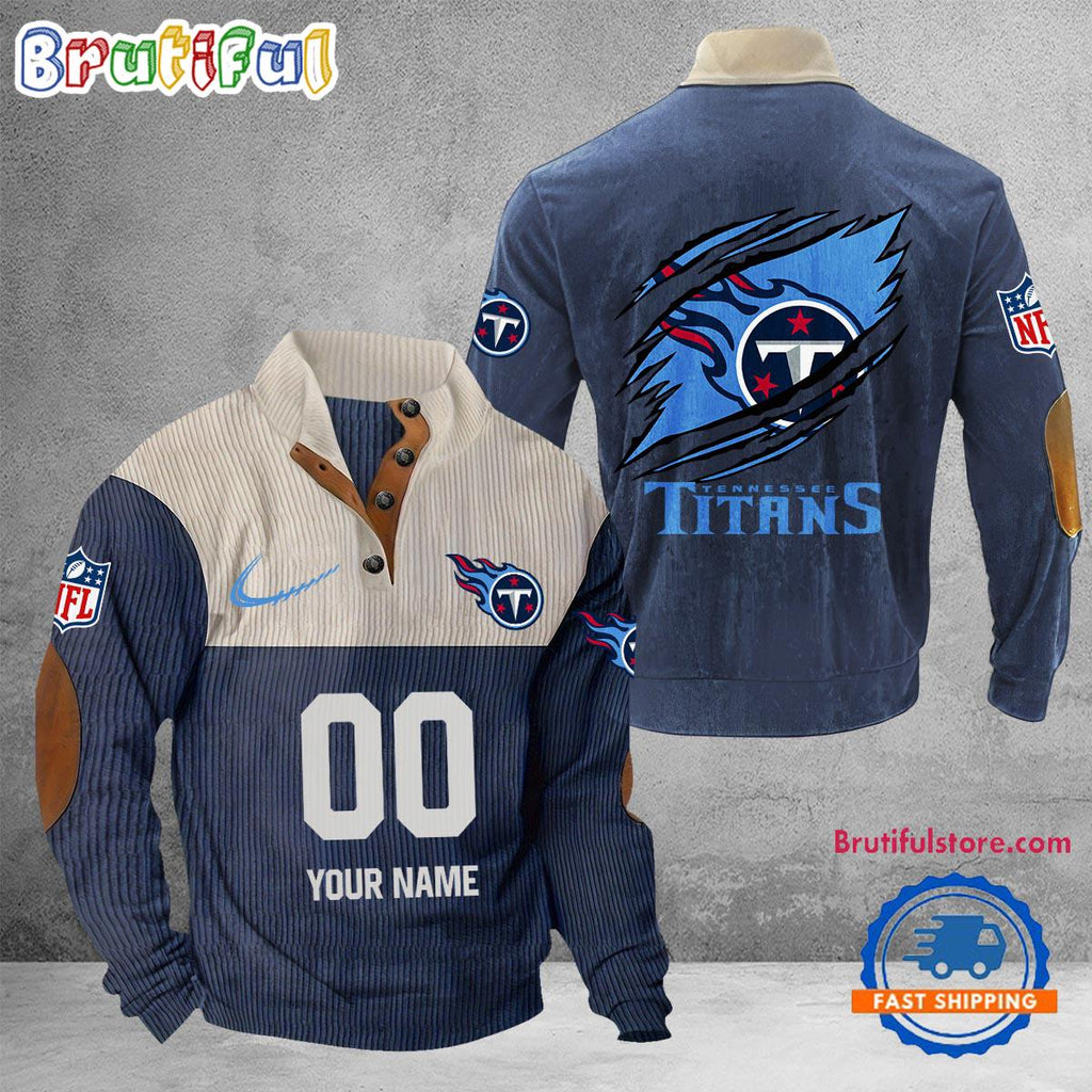 NFL Tennessee Titans Football Team Custom Name And Number Buttoned Collar Sweatshirt