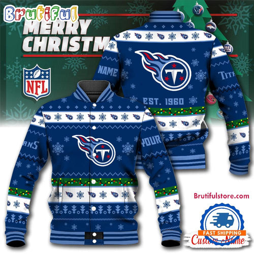 NFL Tennessee Titans Snow Xmas Tree Christmas Custom Baseball Jacket