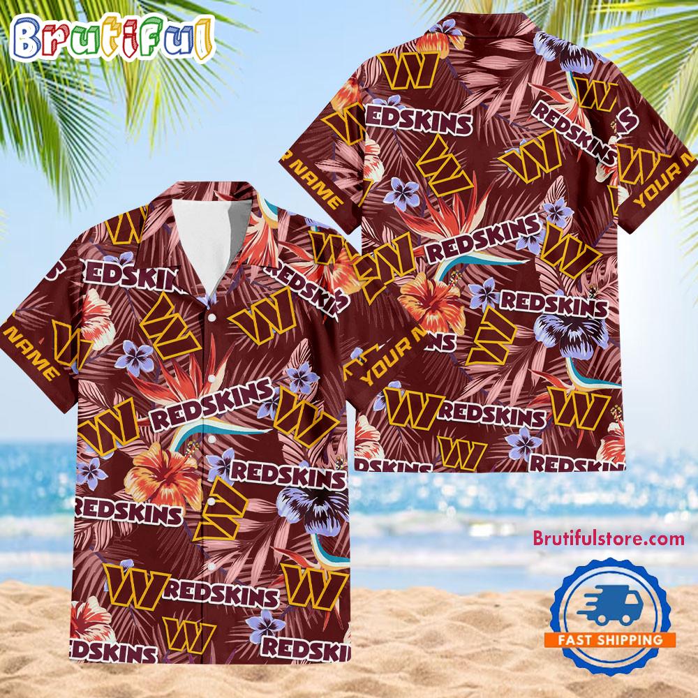 NFL Washington Commanders Football Team Flower Summer Design Hawaiian Button Shirt