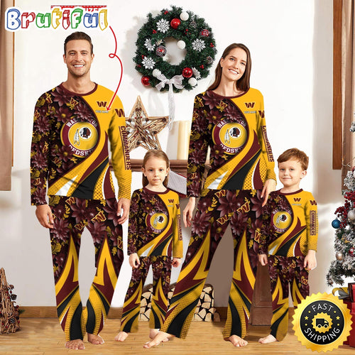 NFL Washington Commanders Pajamas Flower For Family Custom Name Pajamas