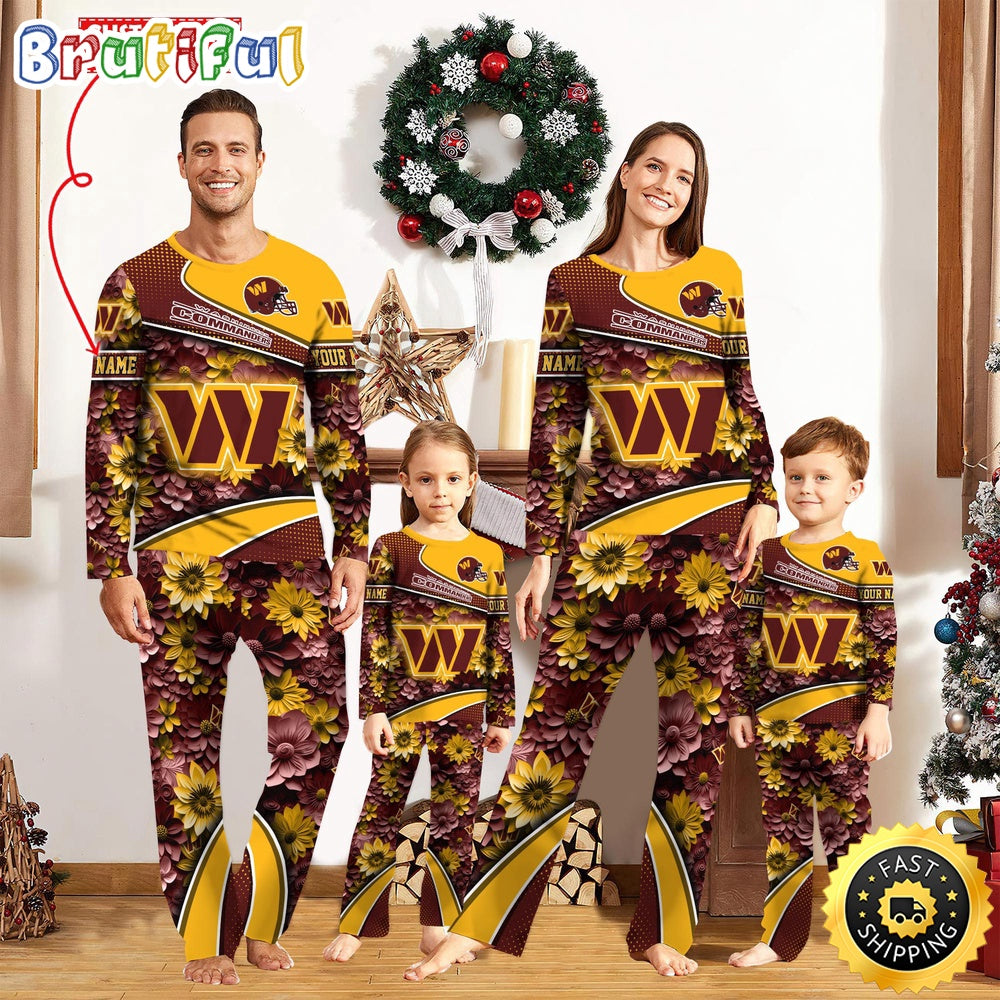 NFL Washington Commanders Pajamas Flower Sports For Family Custom Name Pajamas