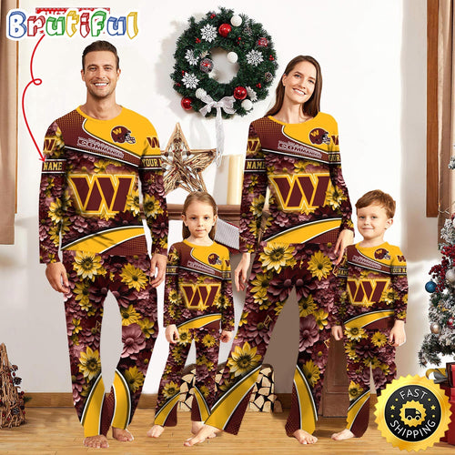 NFL Washington Commanders Pajamas Flower Sports For Family Custom Name Pajamas
