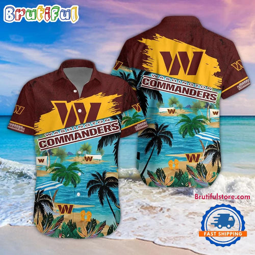 NFL Washington Commanders Palm Tree Summer Beach Aloha Hawaiian Shirt