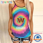NFL Washington Commanders Rainbow Pattern Summer Women’s Criss Cross Tank Top