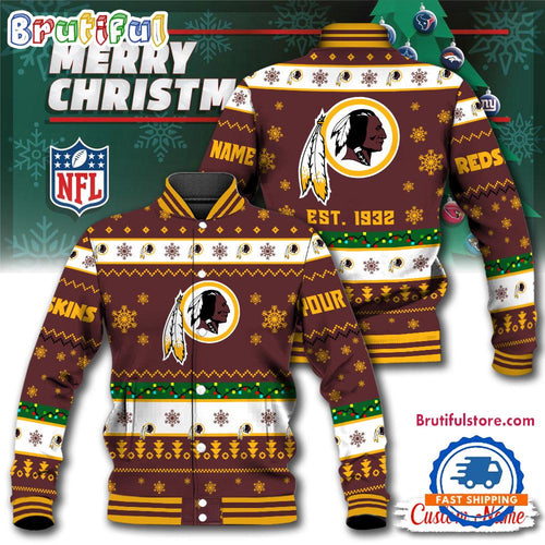 NFL Washington Redskins Snow Xmas Tree Christmas Custom Baseball Jacket