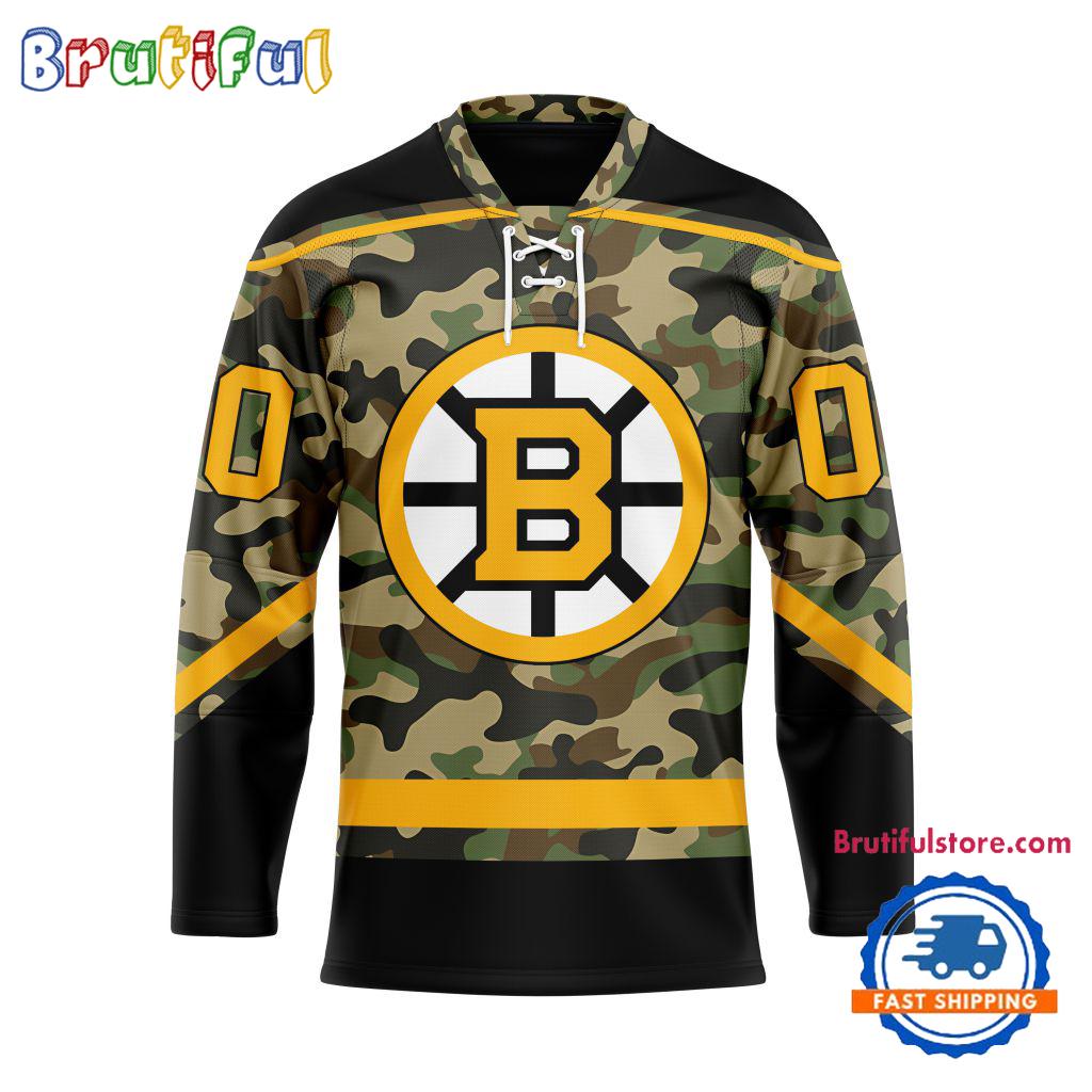 NHL Boston Bruins Camo Veterans Custom Hockey Jersey