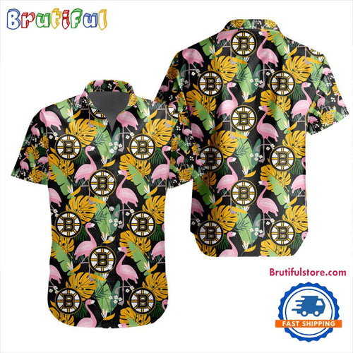 NHL Boston Bruins Special Flamingo Hawaiian Design Button Shirt