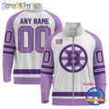 NHL Boston Bruins Special Hockey Fight Cancer Standing Neck Zipper Jacket