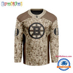 NHL Boston Bruins Special Veterans Military Desert Camouflage Design Hockey Jersey