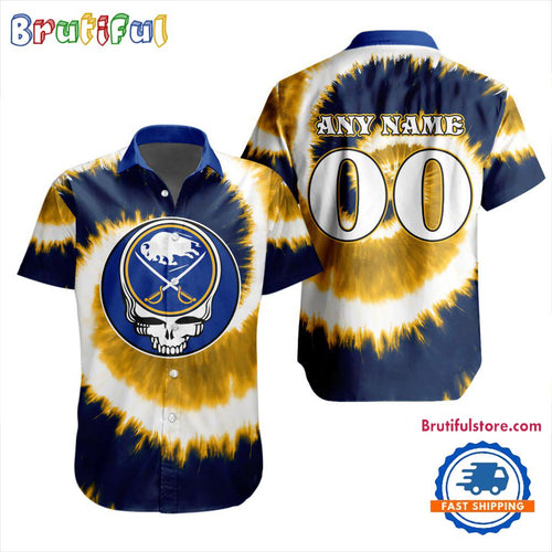 NHL Buffalo Sabres Grateful Dead Tie-Dye Hawaiian Design Button Shirt