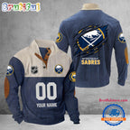 NHL Buffalo Sabres Hockey Team Custom Name And Number Buttoned Collar Sweatshirt