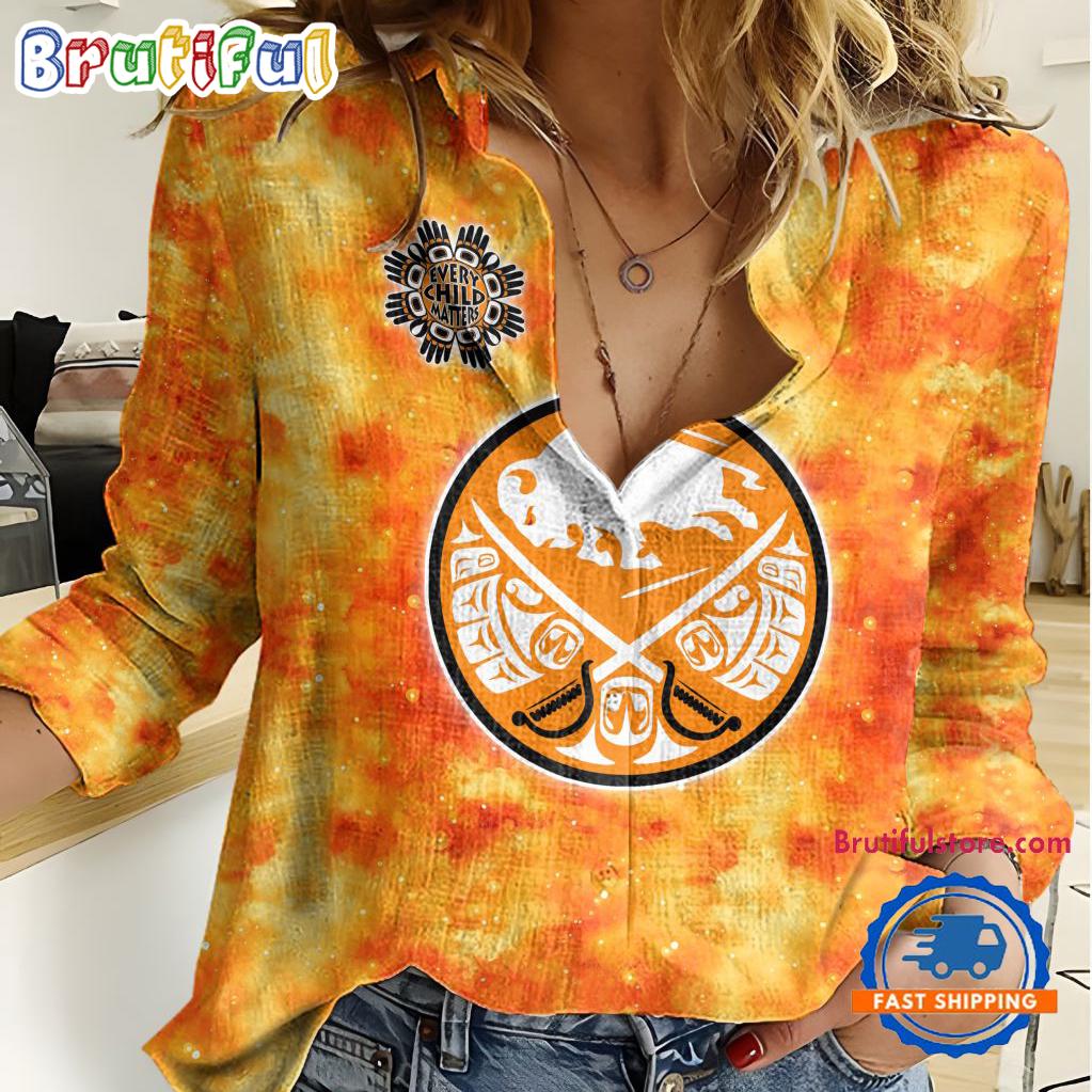 NHL Buffalo Sabres Hockey Team Orange Design Women’s Casual Shirt