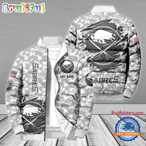 NHL Buffalo Sabres Special Camo Honor Veterans Puffer Jacket, Hockey Team Design Jacket