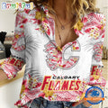 NHL Calgary Flames Hockey Team Hawaiian Design Women’s Casual Shirt