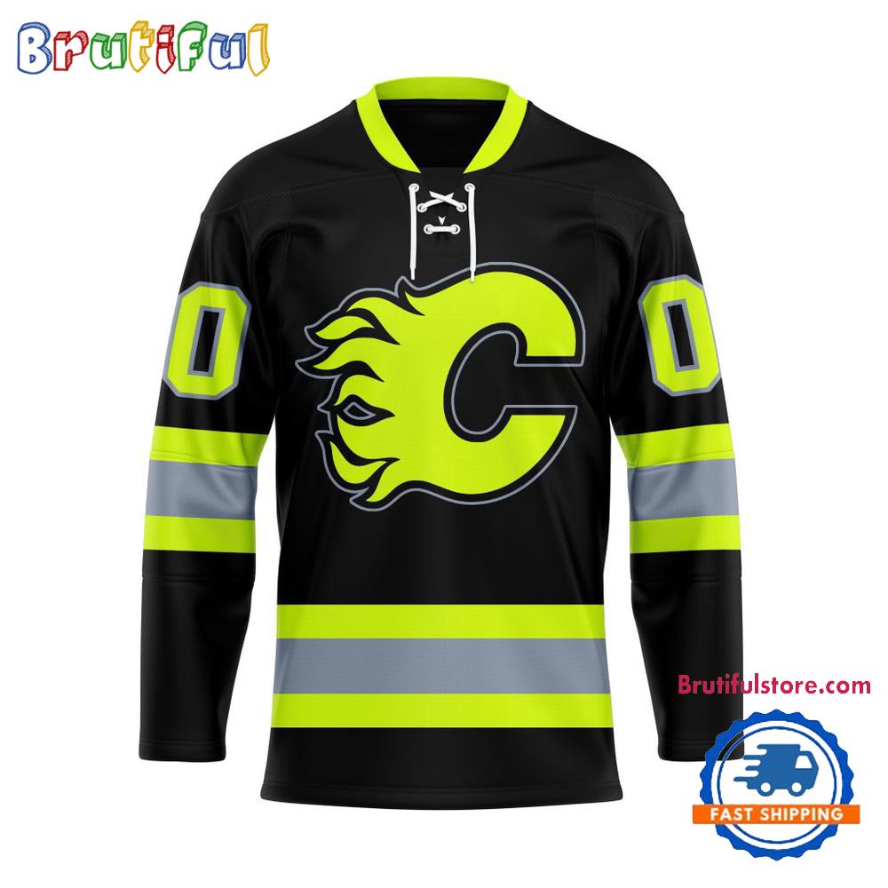 NHL Calgary Flames Honoring Firefighters Lace Hockey Jersey