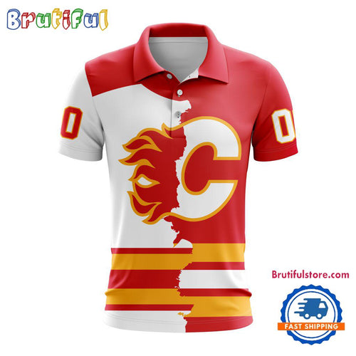 NHL Calgary Flames Personalize Home Mix Away Kits Polo Shirts