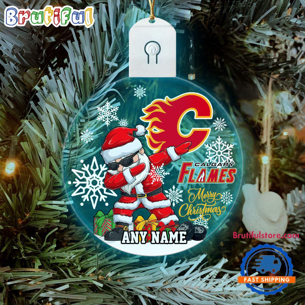 NHL Calgary Flames Personalized Santa Claus Hockey Team Logo Christmas Led Acrylic Ornament