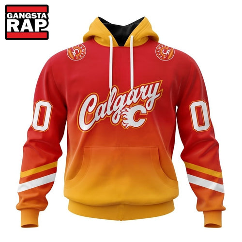 NHL Calgary Flames Special Retro Gradient Design Hoodie, T Shirt