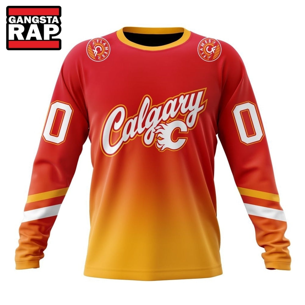 NHL Calgary Flames Special Retro Gradient Design Hoodie, T Shirt