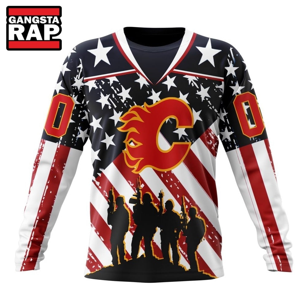 NHL Calgary Flames Specialized Kits For Honor USS Military Hoodie, T Shirt