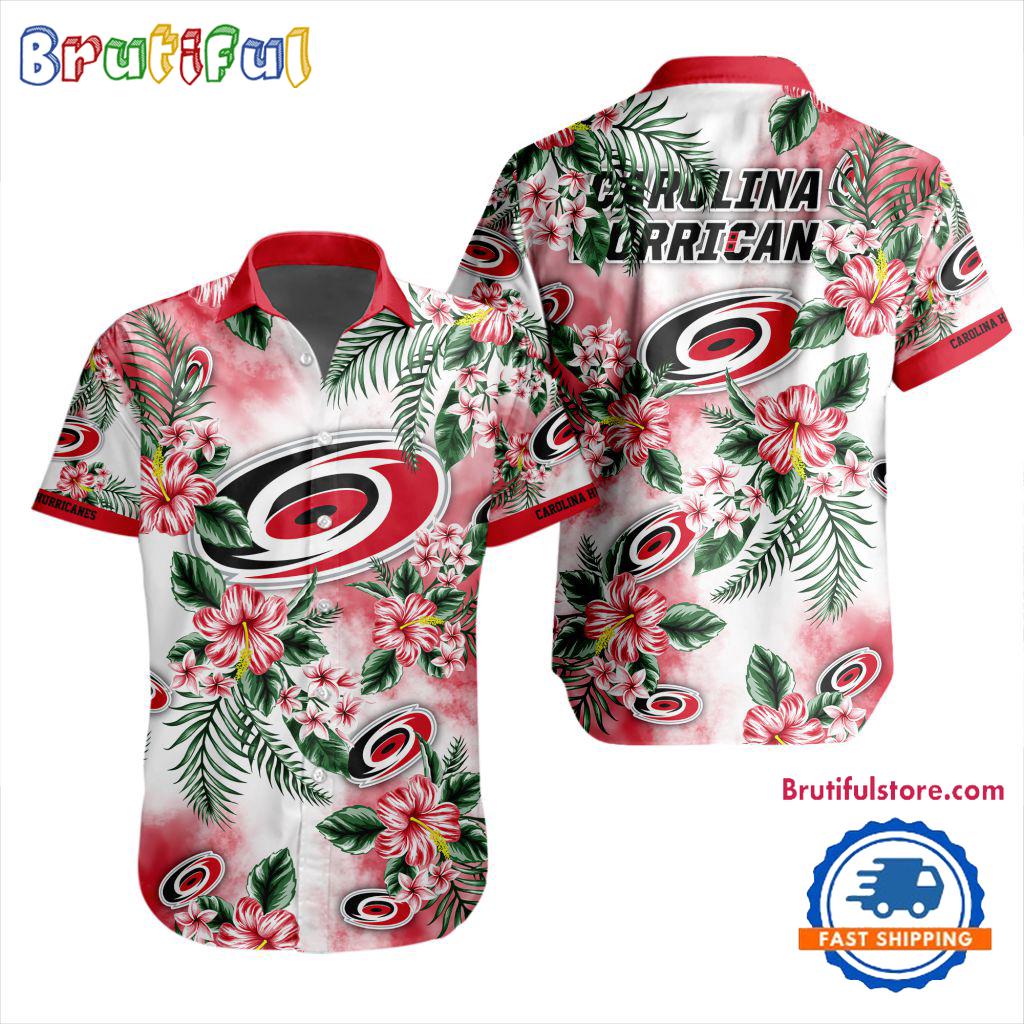 NHL Carolina Hurricanes Hockey Tropical Flower Hawaiian Design Button Shirt
