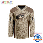 NHL Carolina Hurricanes Special Veterans Military Desert Camouflage Design Hockey Jersey