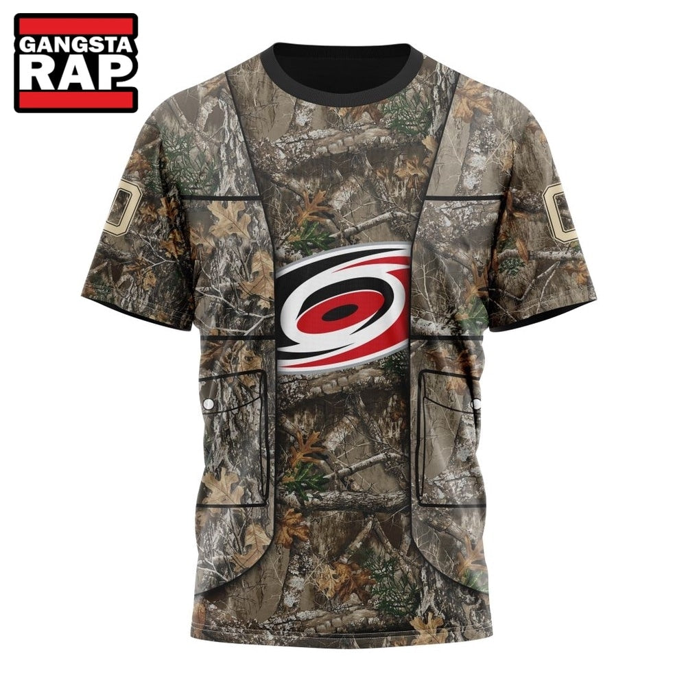 NHL Carolina Hurricanes Specialized Unisex Vest Kits With Realtree Camo Hoodie, T Shirt