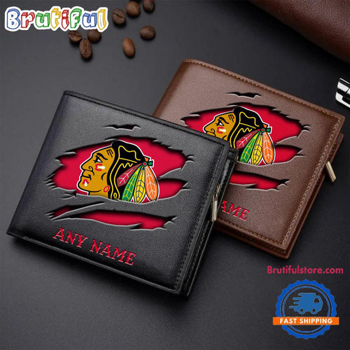 NHL Chicago Blackhawks Custom Name Wallet, Hockey Team Design Men’s Wallet