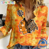 NHL Chicago Blackhawks Hockey Team Orange Design Women’s Casual Shirt