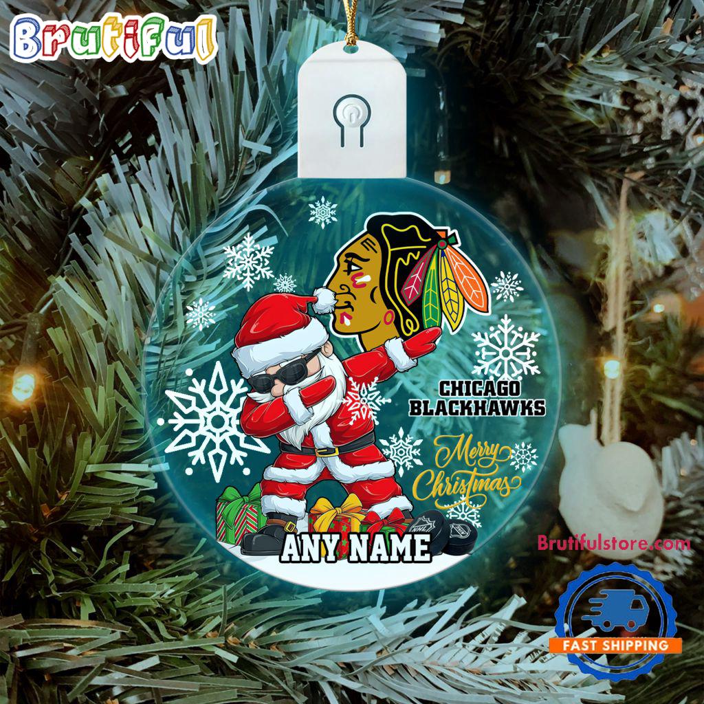 NHL Chicago Blackhawks Personalized Santa Claus Hockey Team Logo Christmas Led Acrylic Ornament
