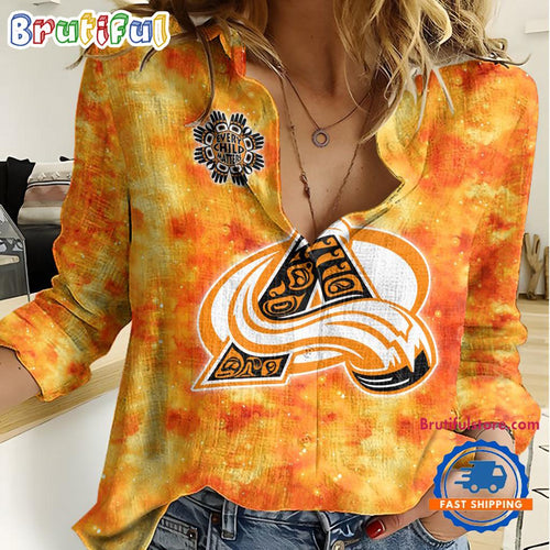 NHL Colorado Avalanche Hockey Team Orange Design Women’s Casual Shirt