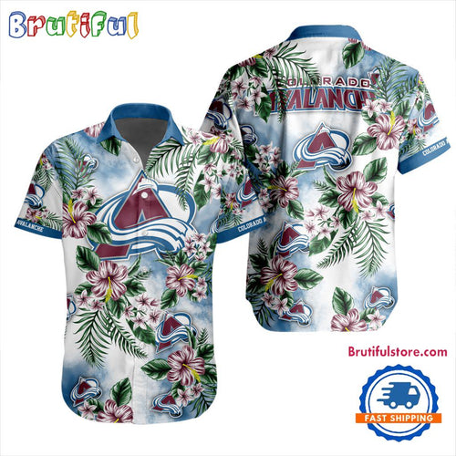 NHL Colorado Avalanche Hockey Tropical Flower Hawaiian Design Button Shirt