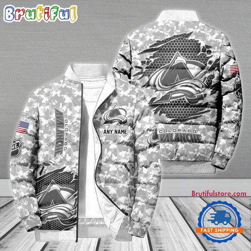 NHL Colorado Avalanche Special Camo Honor Veterans Puffer Jacket, Hockey Team Design Jacket
