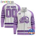 NHL Colorado Avalanche Special Hockey Fight Cancer Standing Neck Zipper Jacket