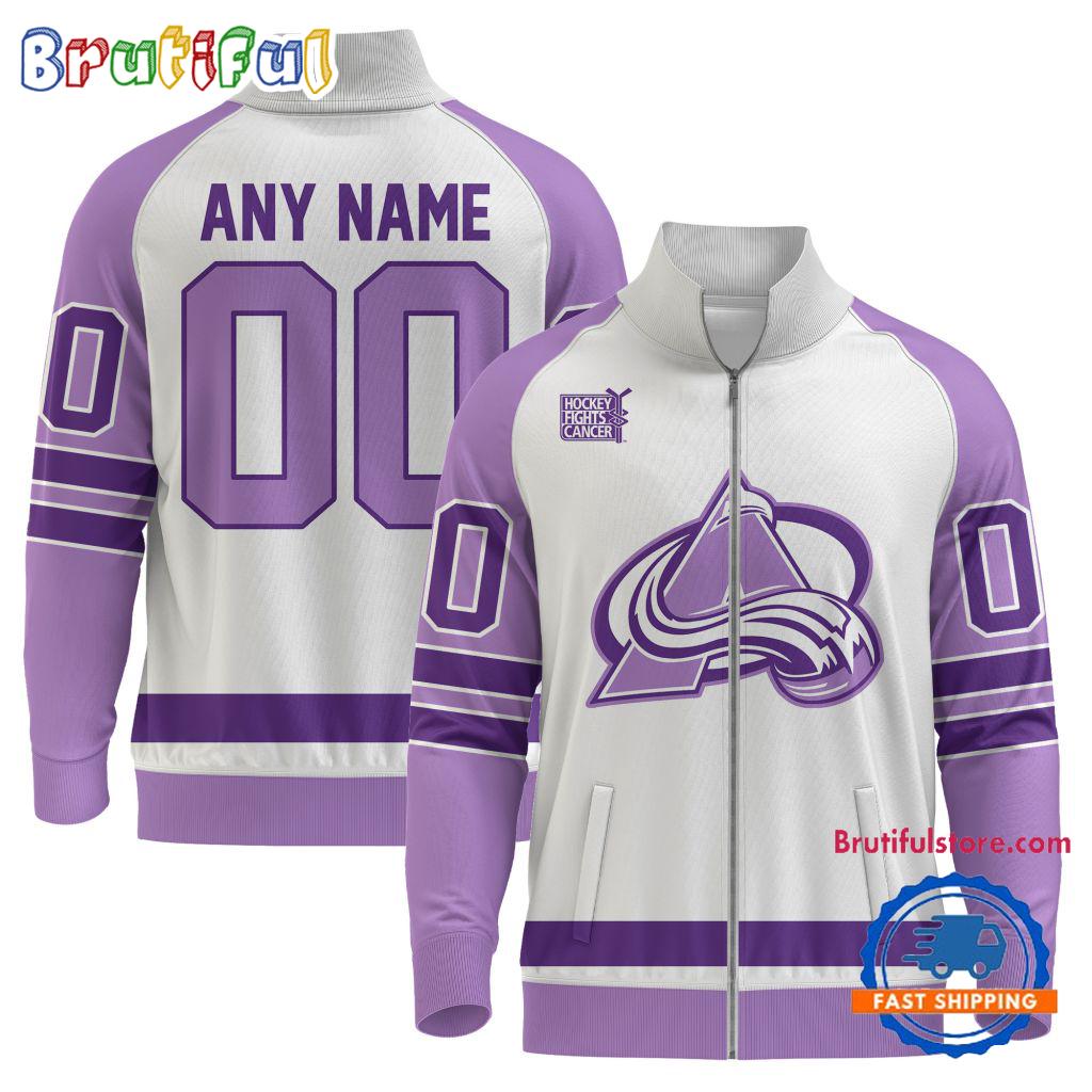 NHL Colorado Avalanche Special Hockey Fight Cancer Standing Neck Zipper Jacket