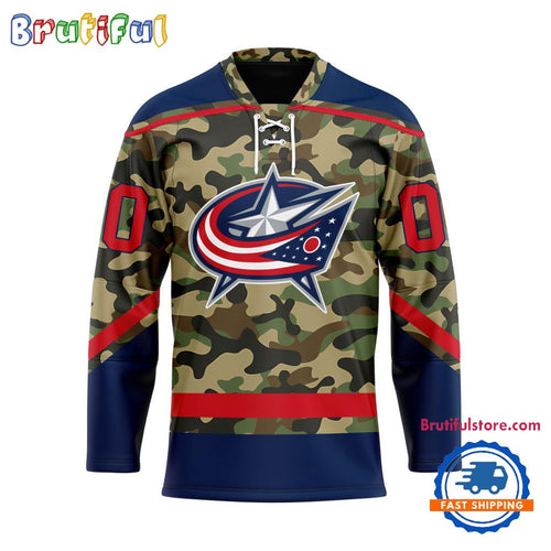 NHL Columbus Blue Jackets Camo Veterans Custom Hockey Jersey
