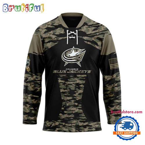NHL Columbus Blue Jackets Custom Honoring Veterans Camo Hockey Jersey