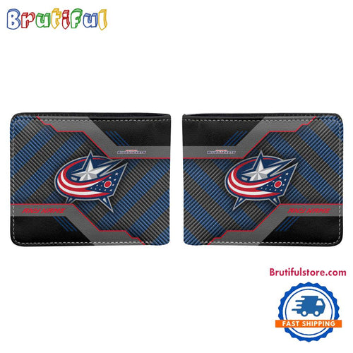 NHL Columbus Blue Jackets Hockey Logo Team Personalized Name Black Men’s Wallet