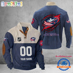 NHL Columbus Blue Jackets Hockey Team Custom Name And Number Buttoned Collar Sweatshirt