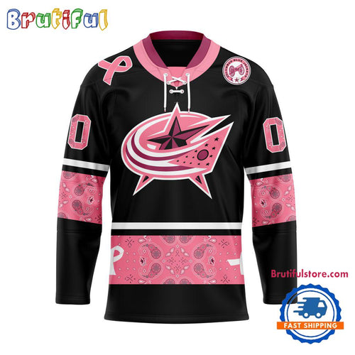 NHL Columbus Blue Jackets In October We Wear Pink Breast Cancer Design Hockey Jersey