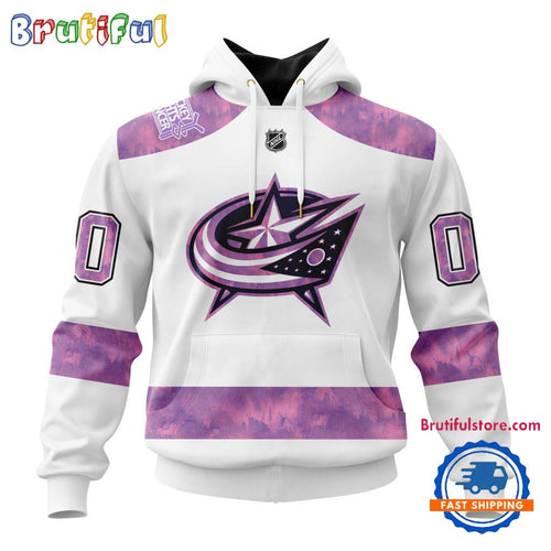 NHL Columbus Blue Jackets Personalized Hockey Fight Cancer Design Limited New Hoodie, Hockey Fight Cancer 3D Shirt
