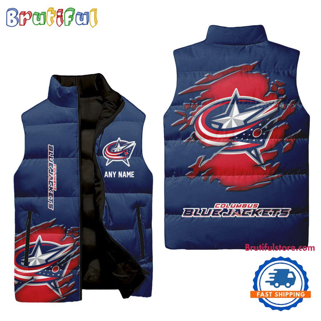 NHL Columbus Blue Jackets Personalized Hockey Logo Team Sleeveless Puffer Jacket