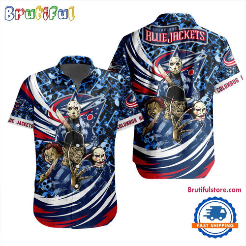 NHL Columbus Blue Jackets Special Movies Character Halloween Design Hawaiian Button Shirt