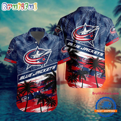 NHL Columbus Blue Jackets Special Palm Tree Hawaiian Button Shirt